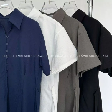 Áo sơ mi nữ cổ đức tay ngắn chiết eo xòe nhẹ, dây buộc sau lưng - Giá 105.000₫ 8 Áo sơ mi nữ cổ đức tay ngắn chiết eo xòe nhẹ, dây buộc sau lưng - Giá 105.000₫ 8