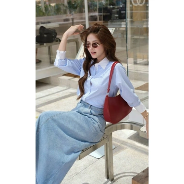 Áo sơ mi nữ GILLEE dáng classic phối cổ và tay áo màu trắng vải kate Mỹ công sở cao cấp thoáng khí FAS369
