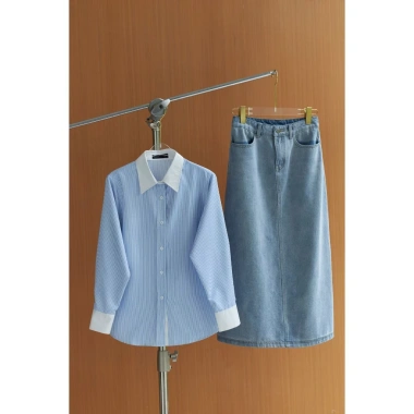 Áo sơ mi nữ GILLEE dáng classic phối cổ và tay áo màu trắng vải kate Mỹ công sở cao cấp thoáng khí FAS369