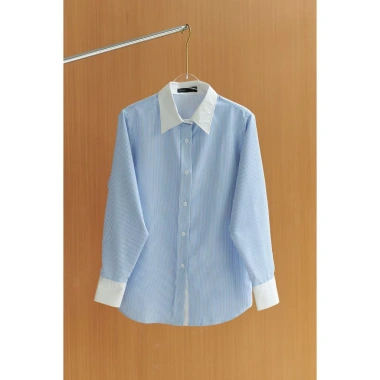 Áo sơ mi nữ GILLEE dáng classic phối cổ và tay áo màu trắng vải kate Mỹ công sở cao cấp thoáng khí FAS369