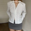 Áo sơ mi nữ phong cách châu Âu và Mỹ, màu trơn, form vừa vặn, thiết kế nút trước, tinh tế và thời trang 4