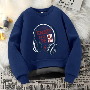 Áo Sweater bé trai mùa thu đông lớp lót lông cừu dày ấm áp thoải mái khi đeo tai nghe