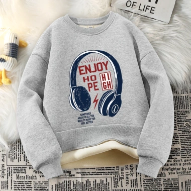 Áo Sweater bé trai mùa thu đông lớp lót lông cừu dày ấm áp thoải mái khi đeo tai nghe