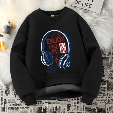 Áo Sweater bé trai mùa thu đông lớp lót lông cừu dày ấm áp thoải mái khi đeo tai nghe