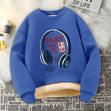 Áo Sweater bé trai mùa thu đông lớp lót lông cừu dày ấm áp thoải mái khi đeo tai nghe