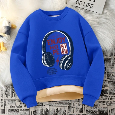 Áo Sweater bé trai mùa thu đông lớp lót lông cừu dày ấm áp thoải mái khi đeo tai nghe