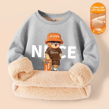 Áo Sweater Lông Cừu W.G.Q Dày Mùa Đông Cho Bé Trai & Bé Gái In Hình Gấu Ấm Áp 4