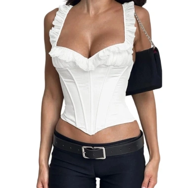 Áo thời trang nữ ngắn quai spaghetti, ren viền bèo, kiểu bodycon corset – chỉ 247.187 đ giảm giá