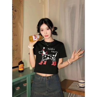 Áo thun boxy form rộng 100% cotton mùa hè cho nam nữ, in chó con - giảm còn 69.000₫