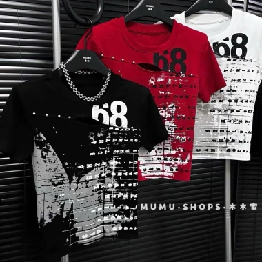 Áo thun croptop nữ COCAHOUSE in 68 loang không bong, nút kim loại khoét - Cá tính 99.999₫