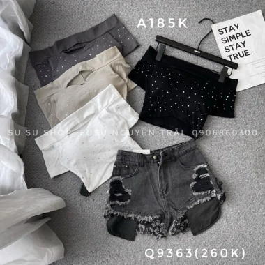 Áo thun croptop trễ vai ép đá dày dặn, xẻ nhẹ, siêu kéo siêu nét - Giá chỉ 109.000₫