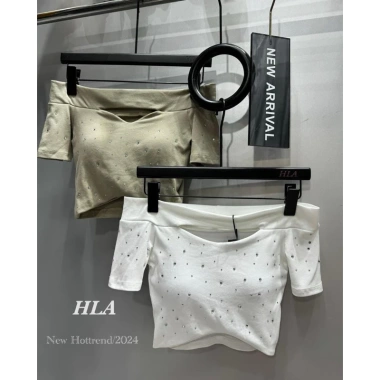 Áo thun croptop trễ vai ép đá dày dặn, xẻ nhẹ, siêu kéo siêu nét - Giá chỉ 109.000₫