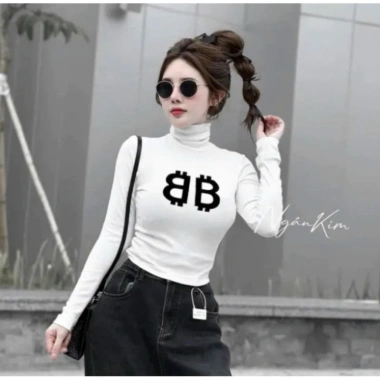 Áo thun croptop VANISA CT122 giá chỉ 45k - Tay dài, in chữ BB, xanh lá hồng, thun tăm cao cấp