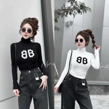 Áo thun croptop VANISA CT122 giá chỉ 45k - Tay dài, in chữ BB, xanh lá hồng, thun tăm cao cấp