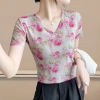 Áo thun nữ cổ chữ V ngắn tay, thiết kế lưới in hình, phù hợp mùa hè 2.025 - DL Thời Trang Cao Cấp 9