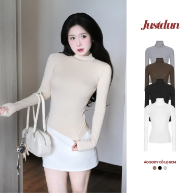 Áo Thun Nữ Ôm Body Tay Dài, JUSTDUN 506 - Chất Cotton Lông Mịn Cao Cấp,Co Giãn 4 Chiều