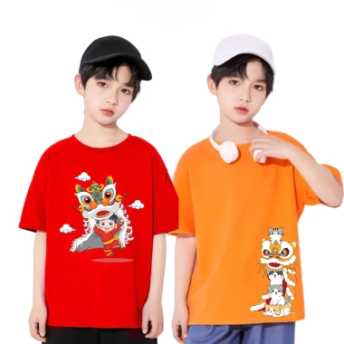 Áo trung thu cho bé hình bé múa lân dễ thương áo thun cộc tay bé trai bé gái chất cotton