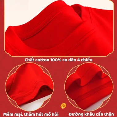Áo trung thu cho bé hình bé múa lân dễ thương áo thun cộc tay bé trai bé gái chất cotton