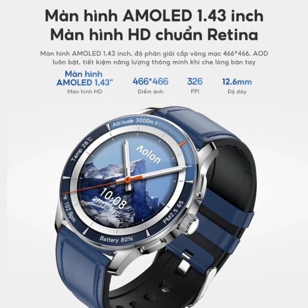 Hình ảnh sản phẩm AOLON Prime X - Đồng hồ thông minh tròn cao cấp AOMLED AOD IP68, giá 1,099,000đ