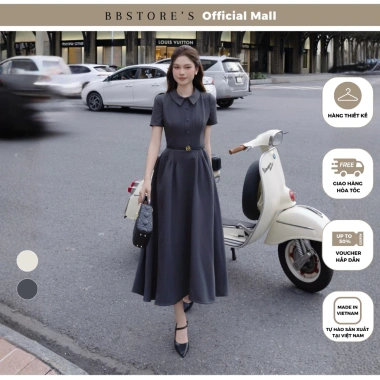 [BBSTORE'S] Đầm Xòe Công Sở Dài Cổ Sơ Mi Tay Ngắn Chất Carolan Xược - D4.558B 9