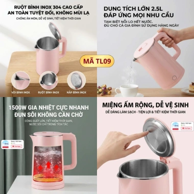 Bình Đun Nước Siêu Tốc 2.5L - Ấm Đun Siêu Tốc Inox 1.8L METIS Giá Cực Rẻ Chỉ 115.000đ