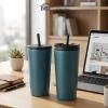Bình giữ nhiệt inox 500ml 2 nắp xanh đen - Giảm giá còn 69.000đ từ 89.010đ