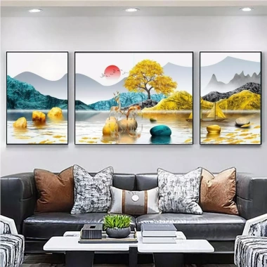 Bộ 3 Tranh Tráng Gương Hươu Phú Quý Tài Lộc – UV5D Nhật Bản, Chất lượng cao, độc đáo, Trang trí nội thất, Giá 282.546₫