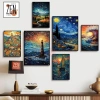 Bộ 6 tranh dán tường trang trí decor phong cảnh nghệ thuật- decor phòng khách- phòng ngủ