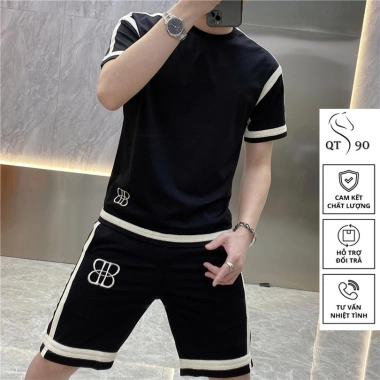 Bộ cộc nam mùa hè phối dây viền thêu logo, quần áo nam mùa hè phong cách hàn quốc - Dino store 2