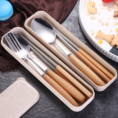 Bộ đũa thìa CAPUUFAM, hộp đựng cá nhân gỗ cao, phù hợp văn phòng và đi du lịch, chỉ 28.000₫ 2