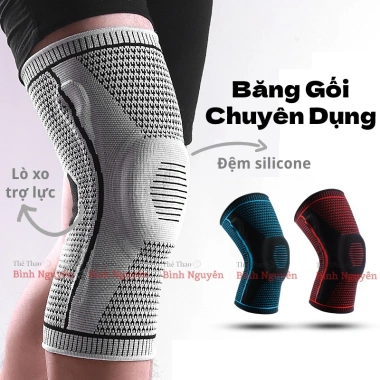 Bó Gối Thể Thao Đệm Silicon & Lò Xo Trợ Lực Bảo Vệ Toàn Diện, Siêu Co Giãn, Thoáng Khí Chạy Bộ, Đá