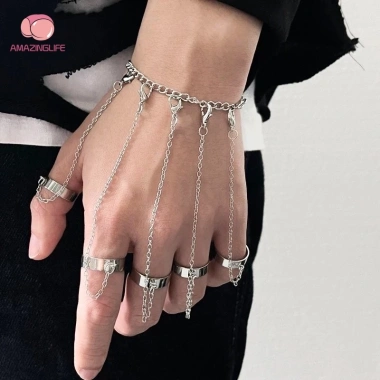 Bộ Nhẫn / Nhẫn Hở Dạng Dây Xích Hình Học Phong Cách Punk Cá Tính Cho Nam / Nữ