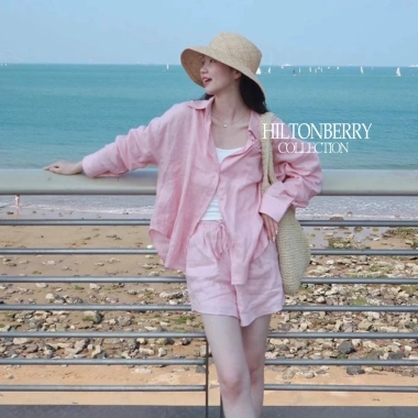 Bộ Quần Đùi Nữ Đi Biển Mùa Hè - Mcoco - Sơ Mi Đũi Trắng Mát Mẻ Giá Cực Tốt 184k