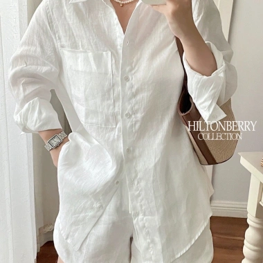 Bộ Quần Đùi Nữ Đi Biển Mùa Hè - Mcoco - Sơ Mi Đũi Trắng Mát Mẻ Giá Cực Tốt 184k