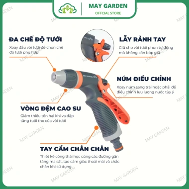 Bộ vòi xịt nước May Garden VPA102 tưới cây rửa xe sân 3 lớp kèm phụ kiện ống dẫn giá 110k