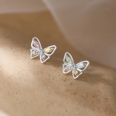 Bông tai bướm nữ bạc S999 + zircon đa màu - Sang trọng, giảm giá chỉ 197.927đ