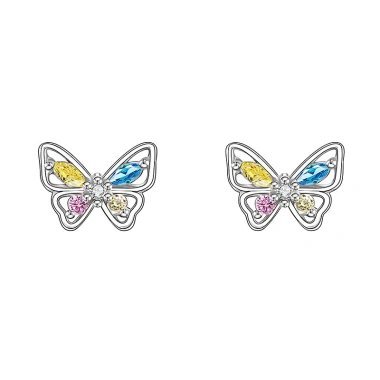 Bông tai bướm nữ bạc S999 + zircon đa màu - Sang trọng, giảm giá chỉ 197.927đ