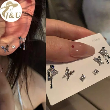 Bông tai pha lê zircon 6 chiếc cánh bướm – Hoàn hảo cho tiệc cưới & đính hôn, chỉ 32.400₫