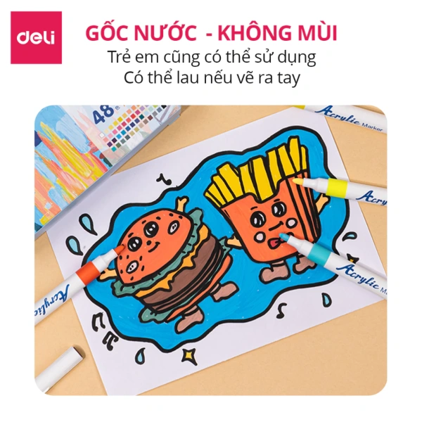 Hình ảnh sản phẩm Bút Sơn Acrylic Marker Deli Chính Hãng 80% mực, 12‑64 màu, giá 8.000đ - Vẽ trên mọi chất liệu