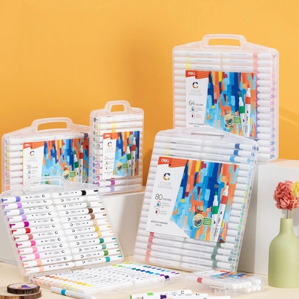 Hình ảnh sản phẩm Bút Sơn Acrylic Marker Deli Chính Hãng 80% mực, 12‑64 màu, giá 8.000đ - Vẽ trên mọi chất liệu