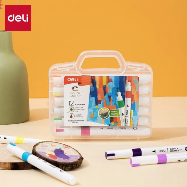 Hình ảnh sản phẩm Bút Sơn Acrylic Marker Deli Chính Hãng 80% mực, 12‑64 màu, giá 8.000đ - Vẽ trên mọi chất liệu
