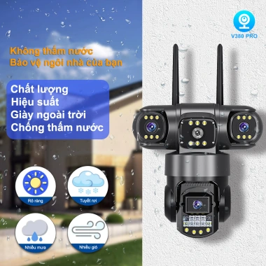 Camera TYZONG 3 Mắt Giám Sát Ngoài Trời Xoay 360 độ Xem Đêm Có Màu Không Dây IP66 Thông Minh chống nước - FHD 12MP