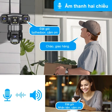Camera TYZONG 3 Mắt Giám Sát Ngoài Trời Xoay 360 độ Xem Đêm Có Màu Không Dây IP66 Thông Minh chống nước - FHD 12MP