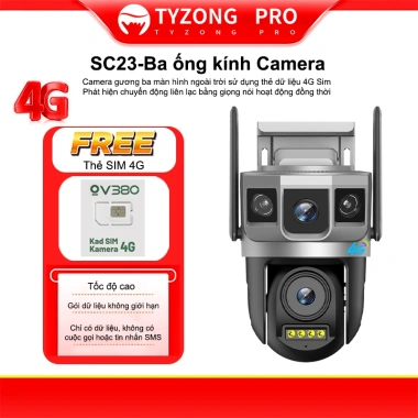 Camera TYZONG 3 Mắt Giám Wifi Sát Ngoài Trời Xoay 360 độ Xem Đêm Có Màu Không Dây IP66 4G Sim Thông Minh chống nước