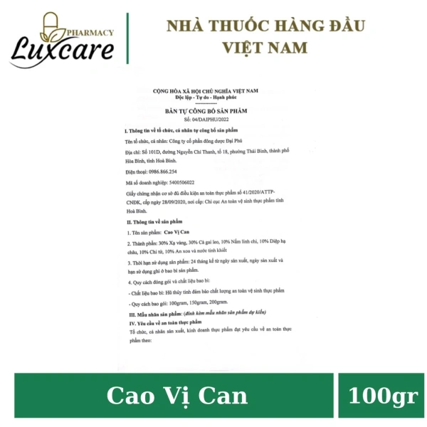 Hình ảnh sản phẩm Cao Vị Can cải thiện chức năng gan, bảo vệ gan - Hộp 1 lọ 100gr - 840.000đ | Luxcare Pharmacy