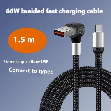 Cáp dữ liệu USB sang loại C uốn cong kép 66W bện cáp sạc xe hơi loại C Cáp dữ liệu cáp loại C cực dài 3M / 5M