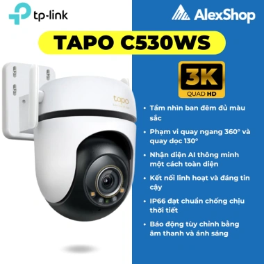 Combo 5M Camera Tapo C530WS 360 Ngoại trời Thẻ nhớ 64GB Hộp kỹ thuật - Giá ưu đãi