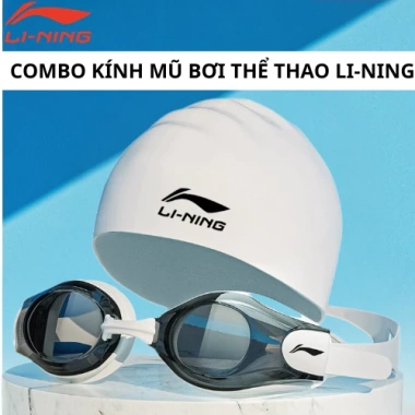 COMBO mũ kính bơi LI-NING bản cao cấp, mắt kính tầm nhìn rộng mũ silicon đặc biệt LXJR213 508
