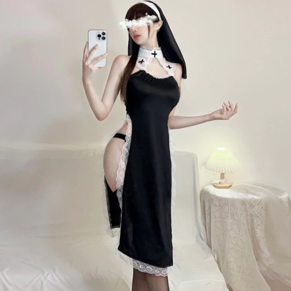 Hình ảnh sản phẩm Cosplay nữ Tu sĩ xẻ tà sexy, váy ngủ Ma Sơ Nun gợi cảm Valak - Giá 139,000₫