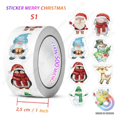Cuộn 500 Sticker MERRY CHRISTMAS - Nhãn Dán Hoạt Hình Anime, NOEL STICKER chỉ 9.600₫ giảm từ 12.192₫ 10